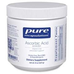 Pure Encapsulations Ascorbic Acid Powder bottle shows hypoallergenic vitamin C support for daily wellness
