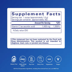 Pure Encapsulations Ascorbic Acid Powder scoop demonstrating convenient daily dosing for antioxidant support