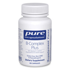 Pure Encapsulations B-Complex Plus bottle highlighting energy support and nervous system health.