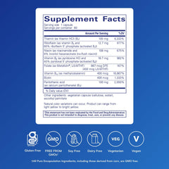 Pure Encapsulations B-Complex Plus capsules close-up emphasizing methylated folate and B12.