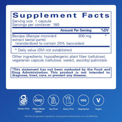 Pure Encapsulations Bacopa Monnieri capsules closeup highlighting capsule shape for cognitive function.