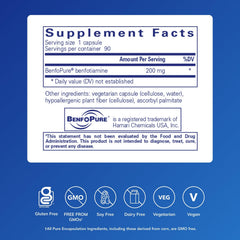BenfoMax 90's capsules close-up highlighting 200 mg benfotiamine per serving