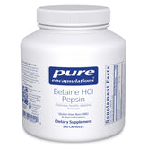 Pure Encapsulations Betaine HCl Pepsin bottle supports digestive function and nutrient absorption.