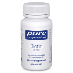 Pure Encapsulations Biotin 8 mg bottle promotes hair, skin, and nails support.