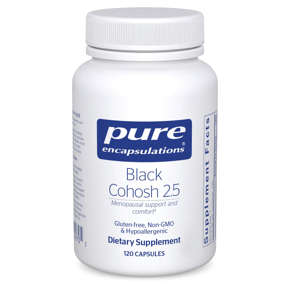 Pure Encapsulations Black Cohosh 2.5 bottle front view for menopause support.