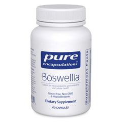Pure Encapsulations Boswellia bottle on shelf supports general joint comfort and digestive health.