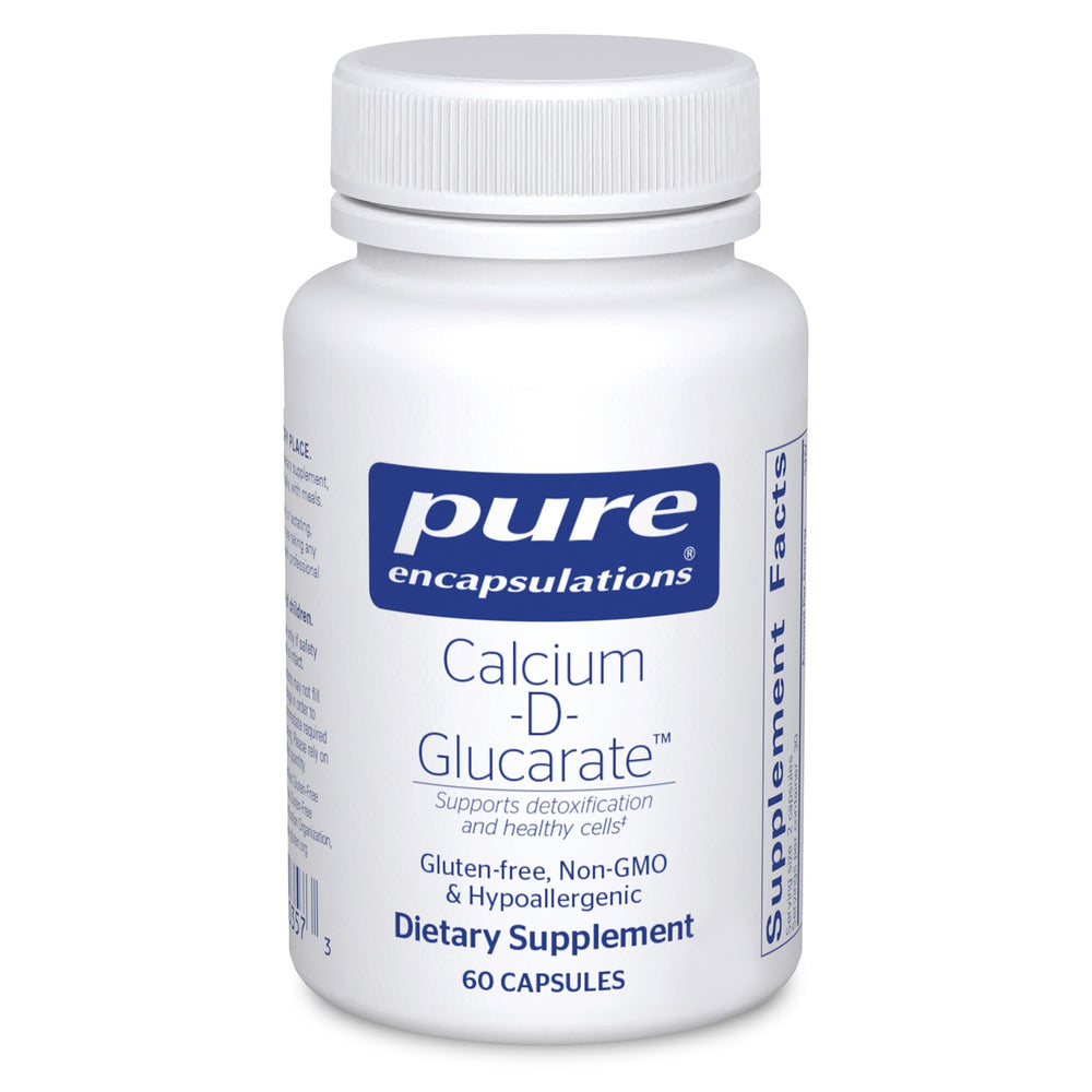 Pure Encapsulations Calcium-D-Glucarate bottle for daily detox support and cellular health.