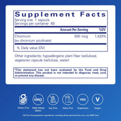 Chromium Picolinate capsules close-up for metabolism support by Pure Encapsulations