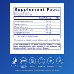 Front label of Cognitive Aminos highlights hypoallergenic, pure ingredients