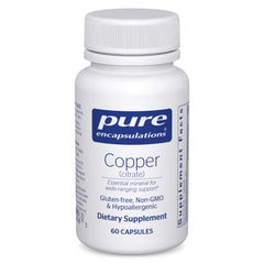 Pure Encapsulations Copper (Citrate) bottle front showing premium mineral supplement