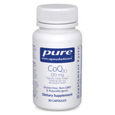 Pure Encapsulations CoQ10 120 mg bottle highlighting heart health support and cellular energy.