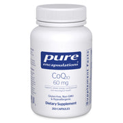 Pure Encapsulations CoQ10 60 mg bottle with clear label for energy support.