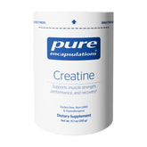 Pure Encapsulations creatine bottle label highlights allergen-free formula for workouts