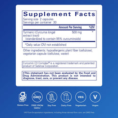 Curcumin 500mg capsules closeup highlighting vegan and non-GMO formulation