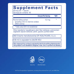 Pure Encapsulations DAO Enzyme capsules close-up, unflavored vegetarian form.