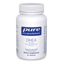 Pure Encapsulations DHEA 10 mg bottle with capsules for daily hormonal balance.