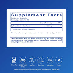 DL-Phenylalanine capsules close-up suggests easy daily use for memory and mood.