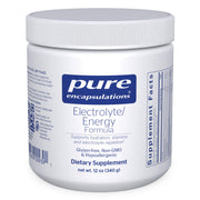 Pure Encapsulations Electrolyte/Energy Formula bottle closeup supports hydration during workouts.