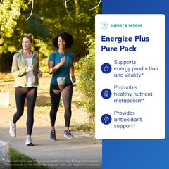 Label highlights vitamins and minerals for energy in Energize Plus Pure Pack.