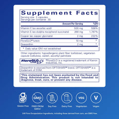 EyeProtect Basics label close-up highlighting antioxidants for optical health.
