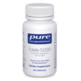 Pure Encapsulations Folate 5,000 bottle highlighting Metafolin 5-MTHF for cellular support