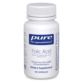 Pure Encapsulations Folic Acid bottle closeup for daily hypoallergenic support.