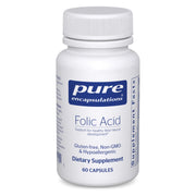 Pure Encapsulations Folic Acid bottle closeup for daily hypoallergenic support.