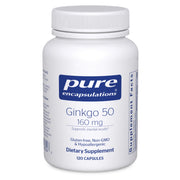 Pure Encapsulations Ginkgo 50 bottle front shows premium brain health packaging.