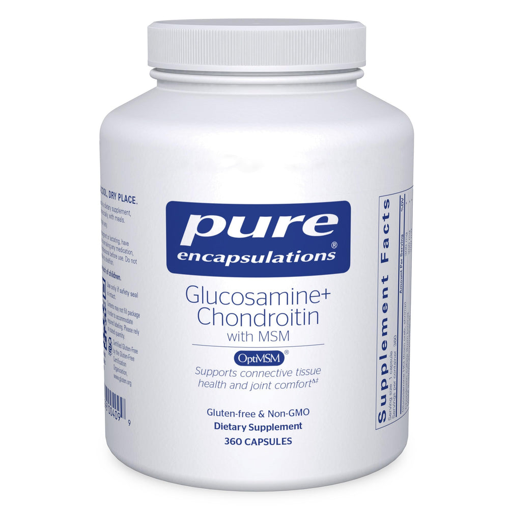 Pure Encapsulations glucosamine chondroitin MSM bottle indicating joint support potential