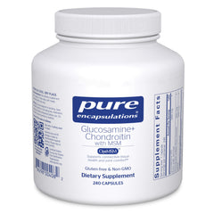 Pure Encapsulations Glucosamine Chondroitin MSM bottle for daily joint support.