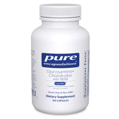 Pure Encapsulations glucosamine chondroitin MSM bottle promoting joint health.