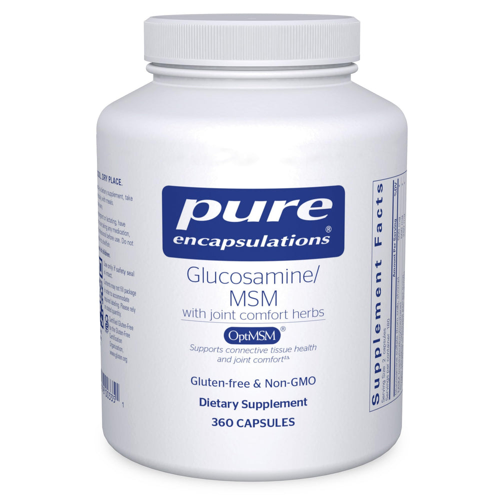 Pure Encapsulations Glucosamine MSM bottle front view for joint support.