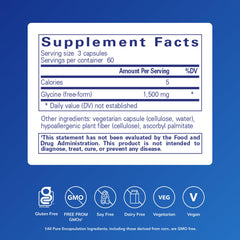 Pure Encapsulations Glycine capsules close-up showing vegan, easy-to-swallow form.