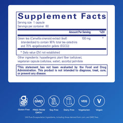 pure encapsulations green tea extract decaf capsules showing caffeine-free daily use