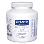 Pure Encapsulations Homocysteine Factors bottle-front showing hypoallergenic blend supporting normal homocysteine metabolism