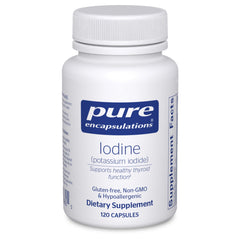 Pure Encapsulations Iodine bottle on white surface supporting thyroid health