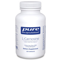 Pure Encapsulations L-Carnosine bottle front showing clean label for joint and brain support.