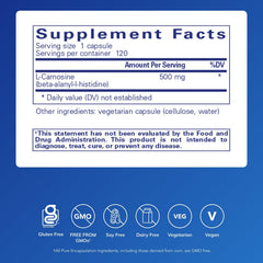 L-Carnosine capsules close-up highlighting pure amino acid supplement for antioxidant support.