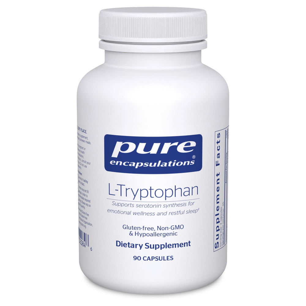 Pure Encapsulations L-Tryptophan bottle front supports restful nights