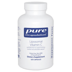 Pure Encapsulations Liposomal Vitamin C bottle front for easy daily immune support.