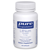 Pure Encapsulations Lithium Orotate 5 mg bottle front view highlighting brain health support.