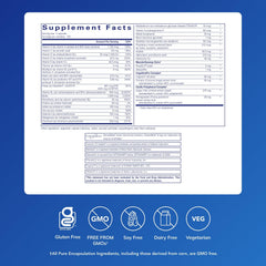Pure Encapsulations Longevity Nutrients capsules closeup, highlights metabolic support for energy and balance.