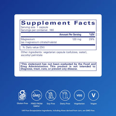 Pure Encapsulations Magnesium Citrate/Malate capsules close-up showing smooth texture.
