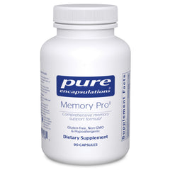 Pure Encapsulations Memory Pro bottle close-up highlighting memory support potential.