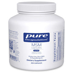Pure Encapsulations MSM capsules bottle highlighting joint support and wellness.