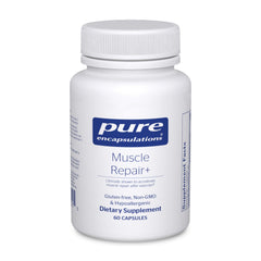 Pure Encapsulations Muscle Repair+ bottle front shows post-workout support and active use