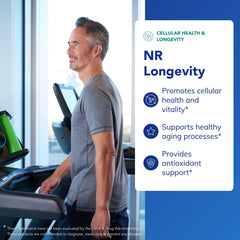 NR Longevity label highlighting gluten-free and non-GMO identity