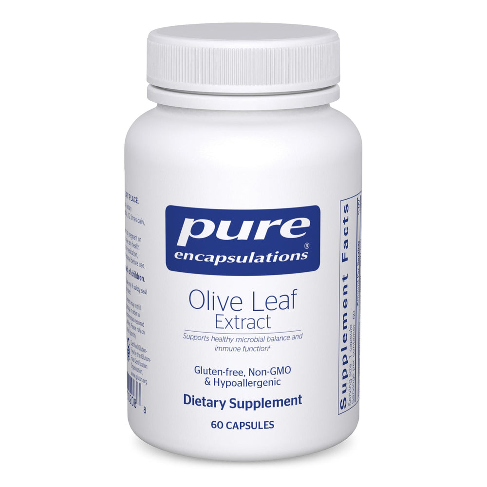 Pure Encapsulations Olive Leaf Extract bottle front highlighting immune support