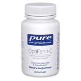 Pure Encapsulations OptiFerin-C bottle on a shelf, signaling iron absorption support for daily energy
