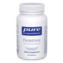 Pure Encapsulations Pantethine bottle front showing premium hypoallergenic supplement label.